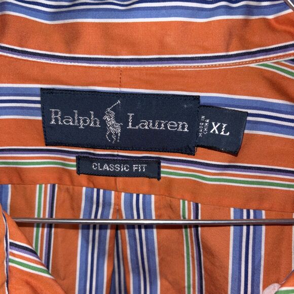 Polo Ralph Lauren Mens XL Classic Fit Oxford Button Down Orange Striped Classic - Picture 4 of 8
